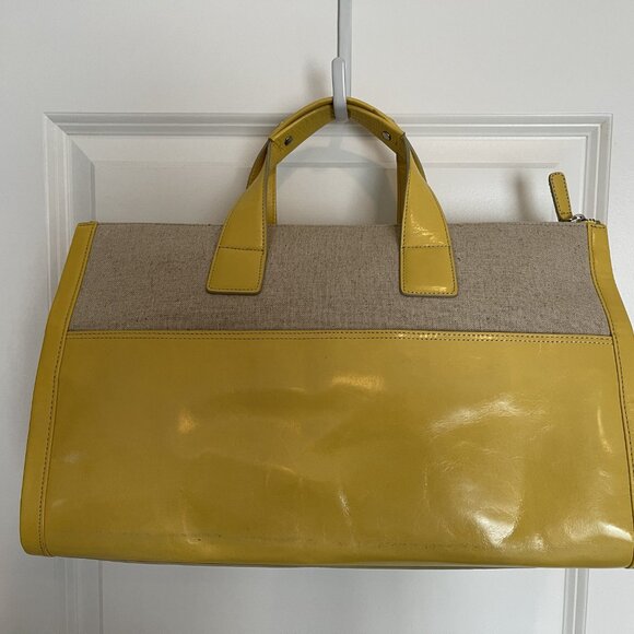 Kenneth Cole Yellow Leather & Canvas Tote - Vintage - Picture 2 of 13